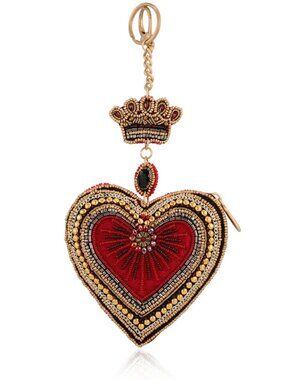 Mary Frances High Court Coin Purse Mini Beaded Zip Heart Red Gold Love Bag NEW